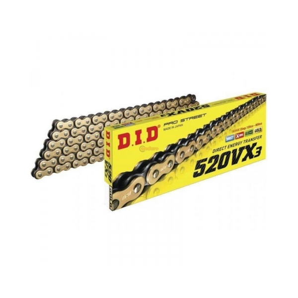 DID Мотоциклетна верига VX3 Gold 520/118L - BobiMX.com DID Мотоциклетна верига VX3 Gold 520/118L