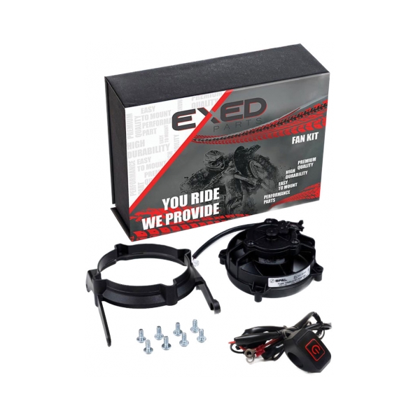 Exed Parts Перка за охлаждане SPAL комплект с Led ON/OFF бутон за KTM EXC/EXC-F 17-23; Husqvarna FE/TE 17-23; Gas Gas EC/EC-F 21-23 - BobiMX.com Exed Parts Перка за охлаждане SPAL комплект с Led ON/OFF бутон за KTM EXC/EXC-F 17-23; Husqvarna FE/TE 17-23; Gas Gas EC/EC-F 21-23